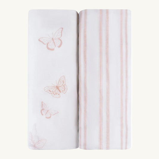 2 Pack Butterfly and Stripe Cotton Sheets