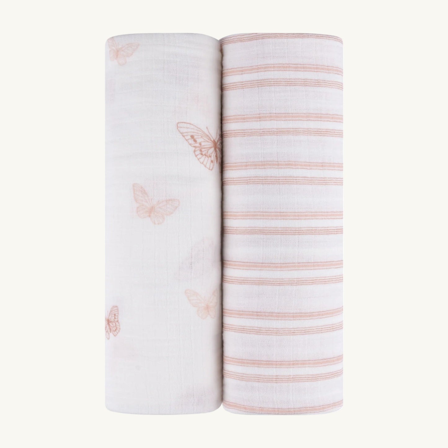 2 Pack Muslin Swaddles Butterflies + Stripes