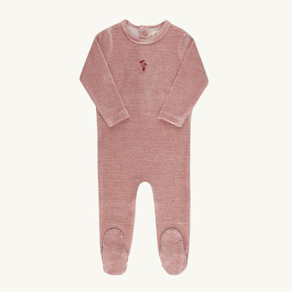Velour Stripe Dark Pink Footie
