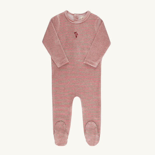 Velour Stripe Dark Pink Footie