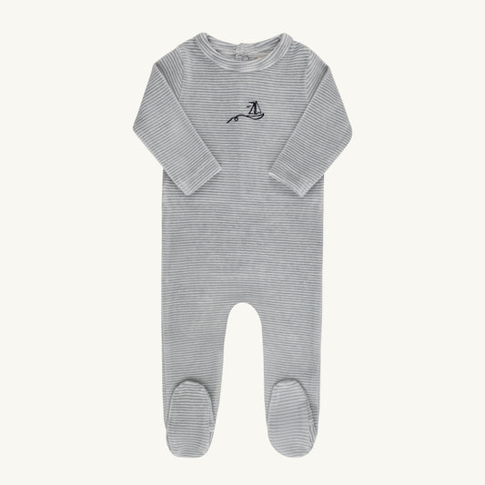 Velour Stripe Collection Light Blue Footie