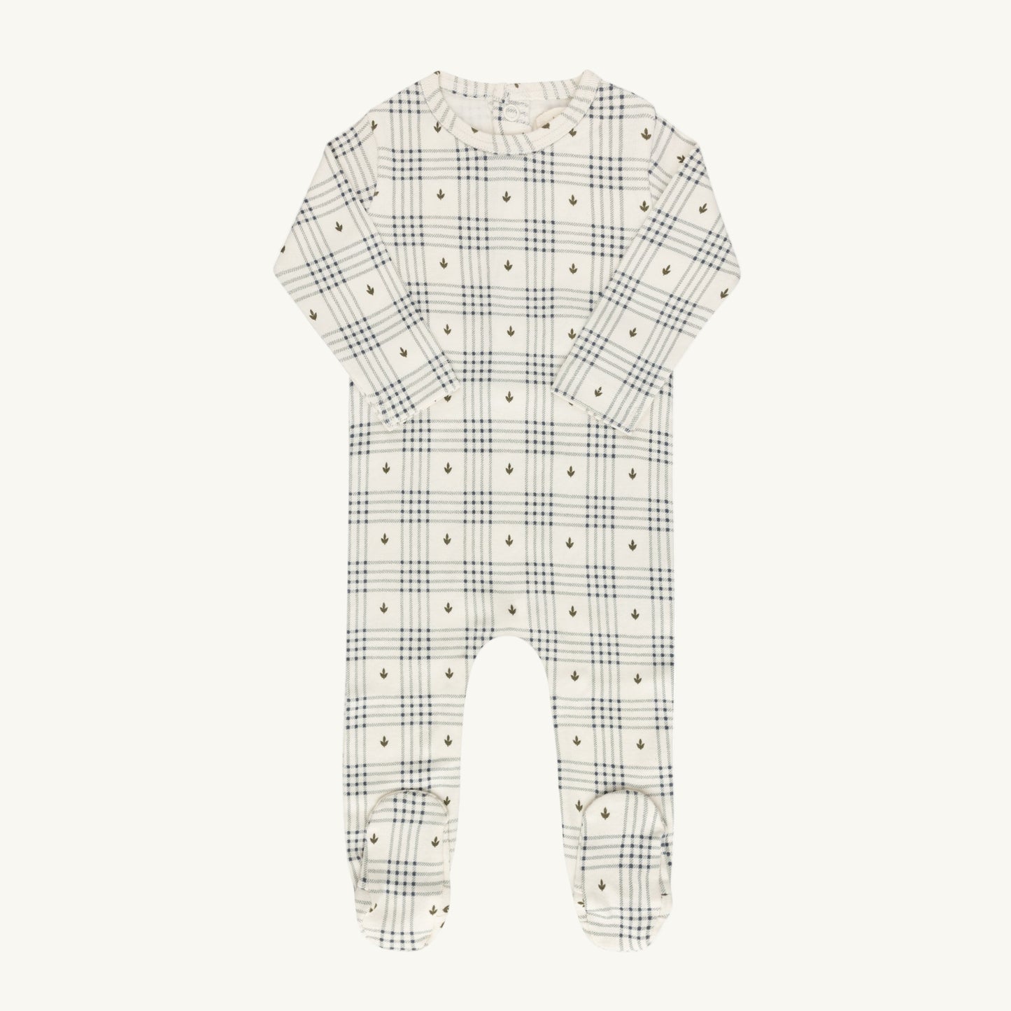 Floral Plaid Collection Ivory/Blue Footie