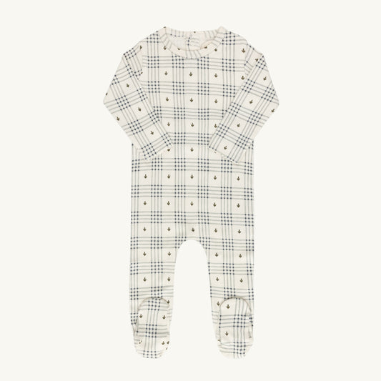 Floral Plaid Collection Ivory/Blue Footie