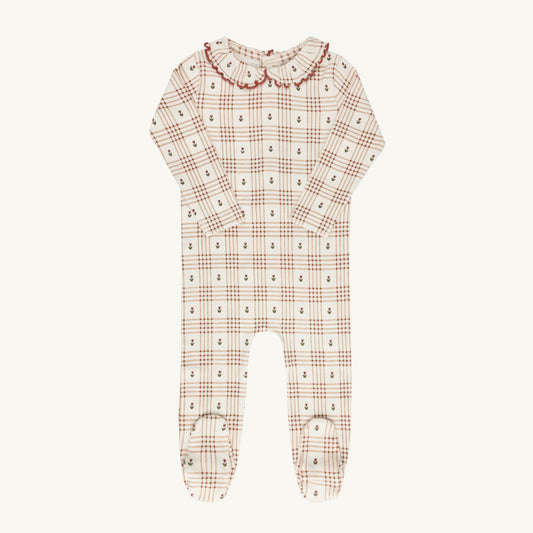 Floral Plaid Collection Ivory/Pink Footie