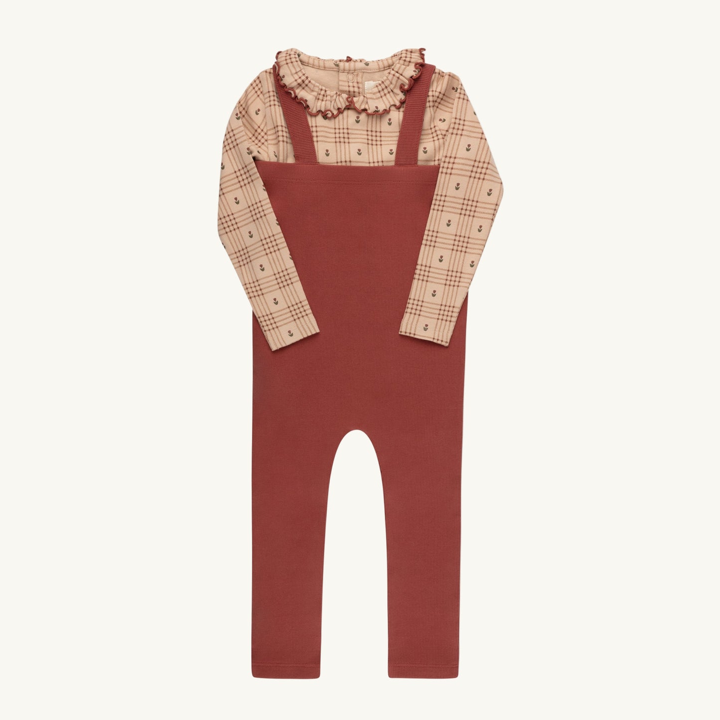 Floral Plaid Collection Pink Bodysuit and Overalls