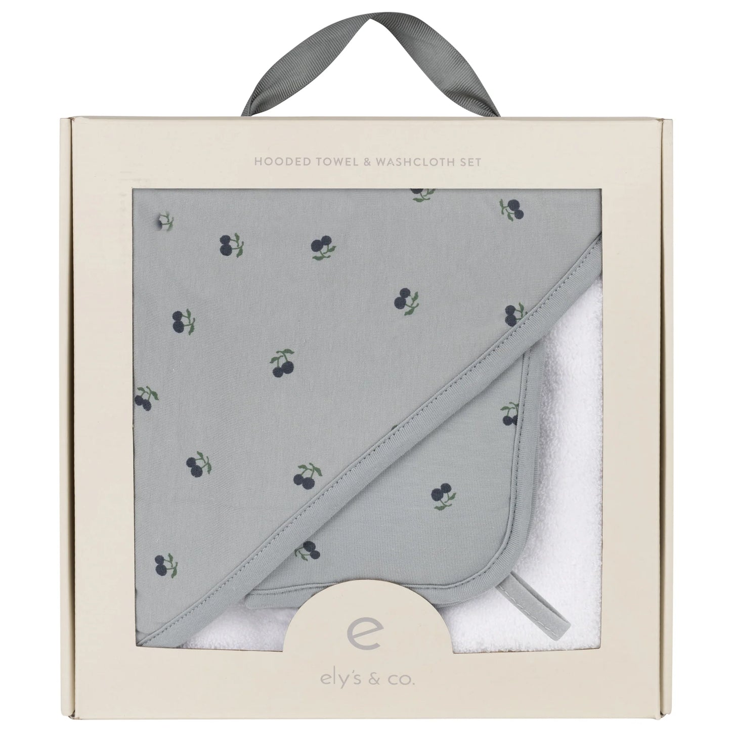 Printed Hooded Towel and Washcloth Set Blue Cherry