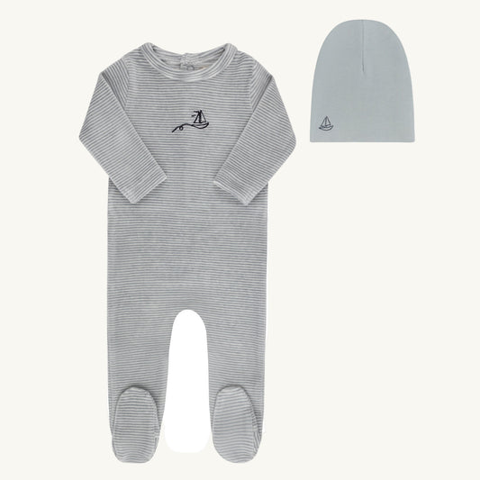Velour Stripe Collection Light Blue Footie Set