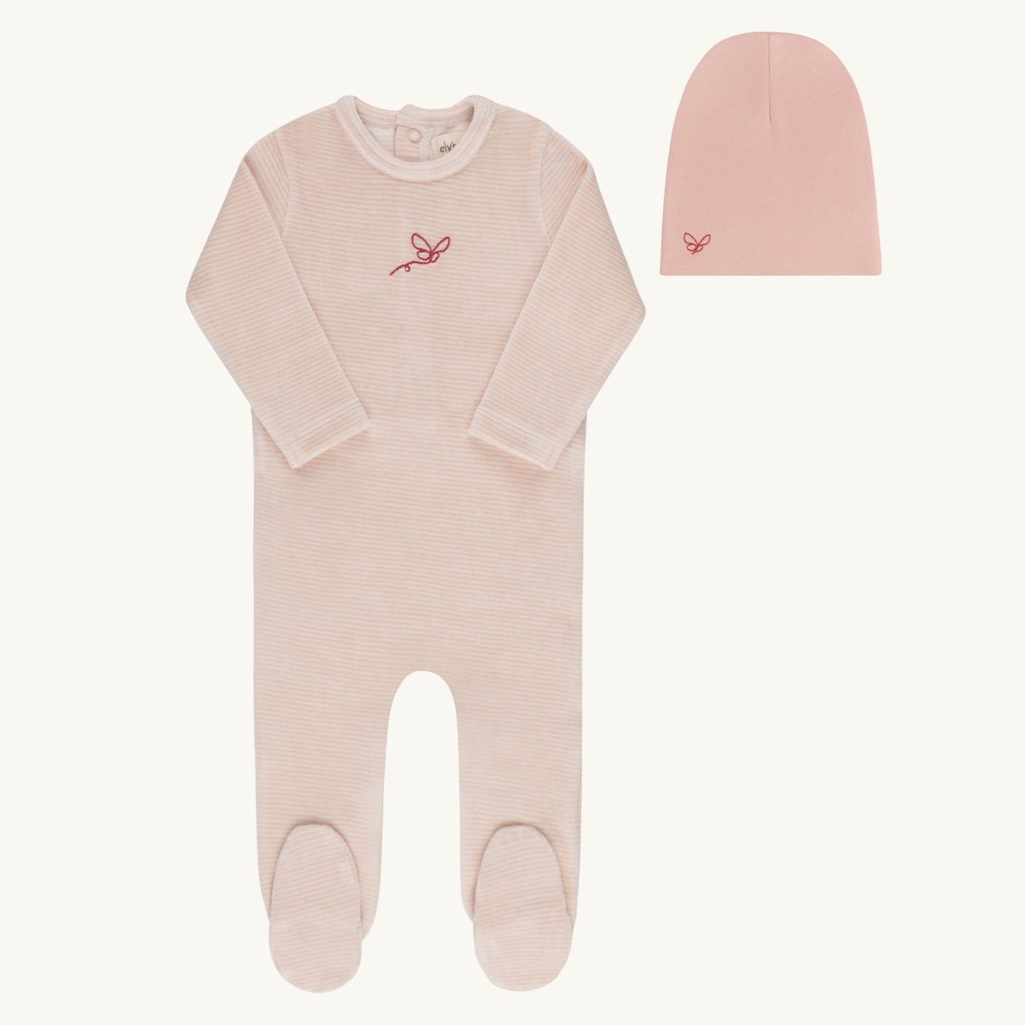 Velour Stripe Collection Light Pink Footie Set