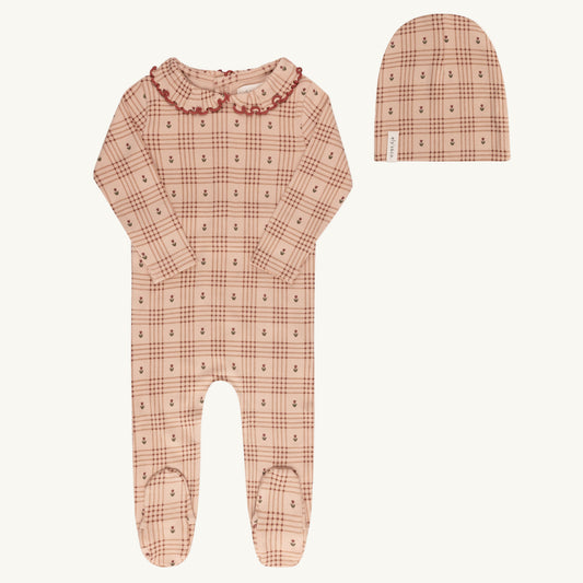 Floral Plaid Collection Pink Footie Set