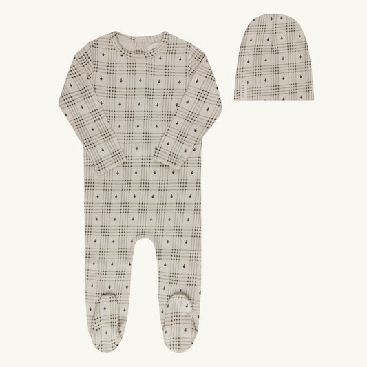 Floral Plaid Collection Tan Footie Set