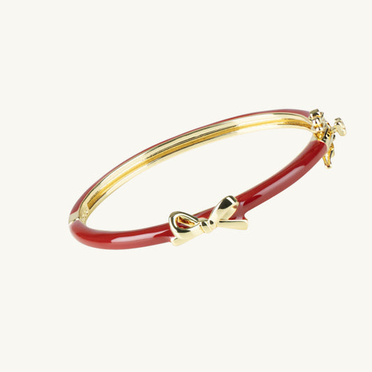Enamal Deep Red Bangle with Gold Bow