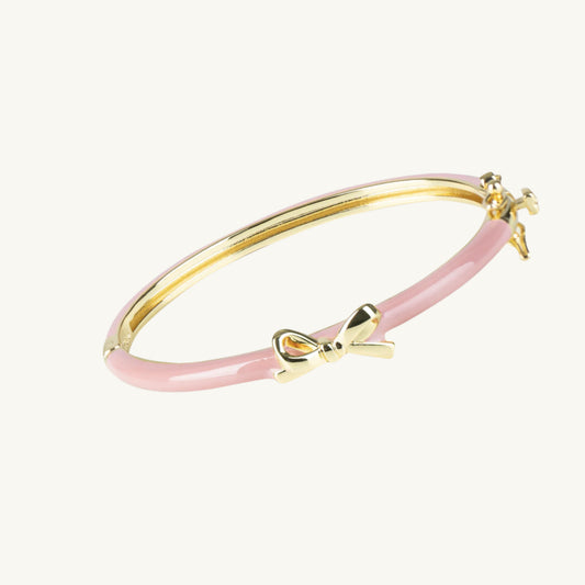 Enamal Pink Bangle with Gold Bow