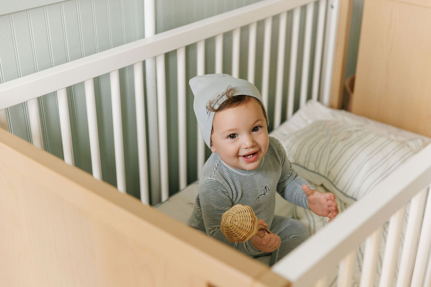 Velour Stripe Collection Light Blue Footie Set