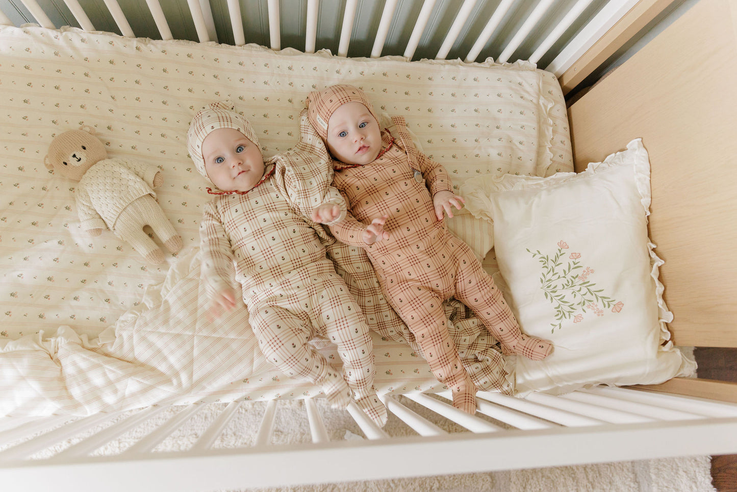 Floral Plaid Collection Pink Footie Set