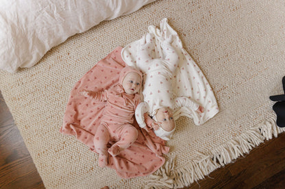 Velour Leaf Pattern Layette Sets Pink