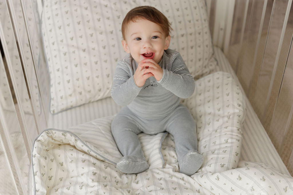 Velour Stripe Collection Light Blue Footie