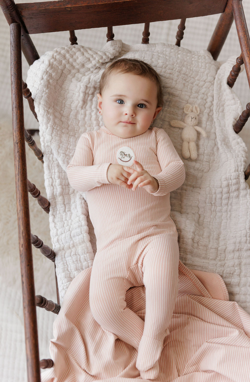 Cotton Rocking Horse Pink Layette Set