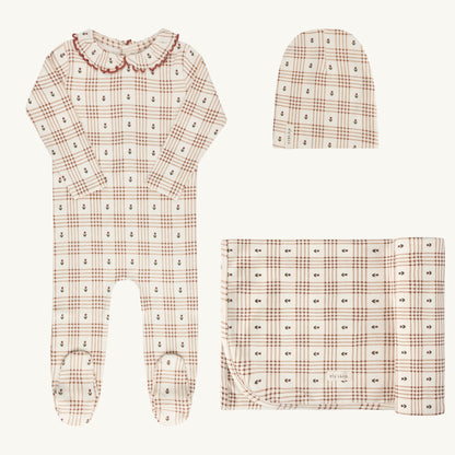 Floral Plaid Collection Ivory/Pink Layette Set
