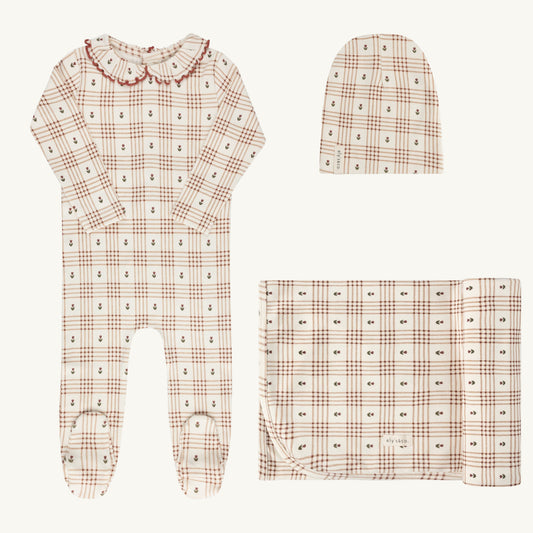 Floral Plaid Collection Ivory/Pink Layette Set