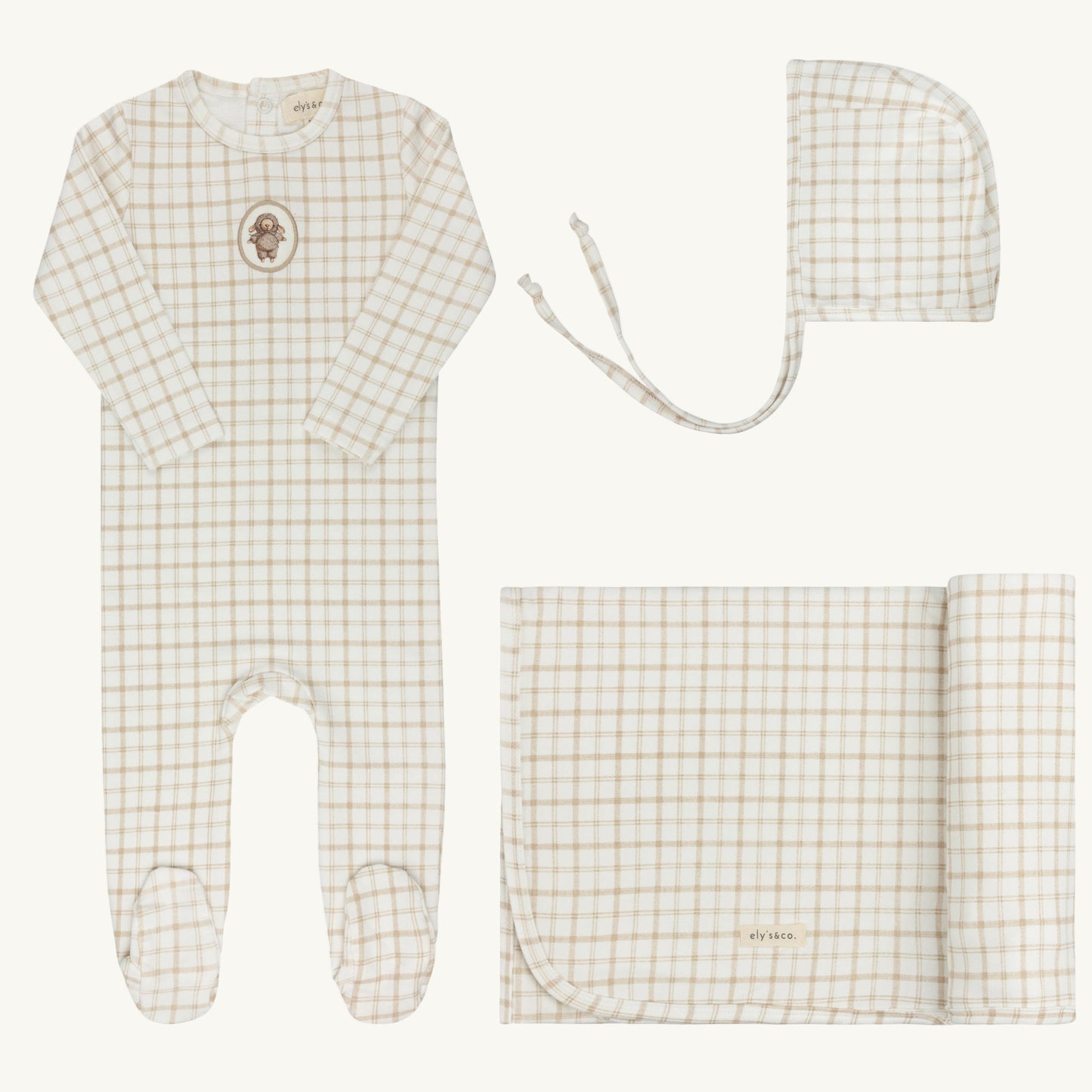 Plaid Sheep Collection Beige Layette Set