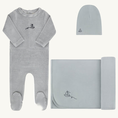 Velour Stripe Collection Light Blue Layette Set