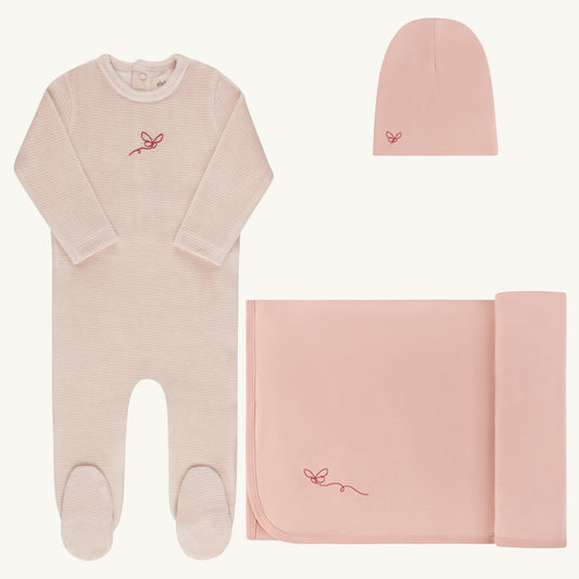 Velour Stripe Collection Light Pink Layette Set