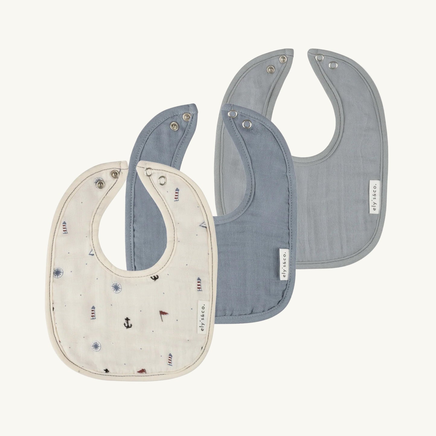 3 Pack Bibs Blue Nautiocal/Solid