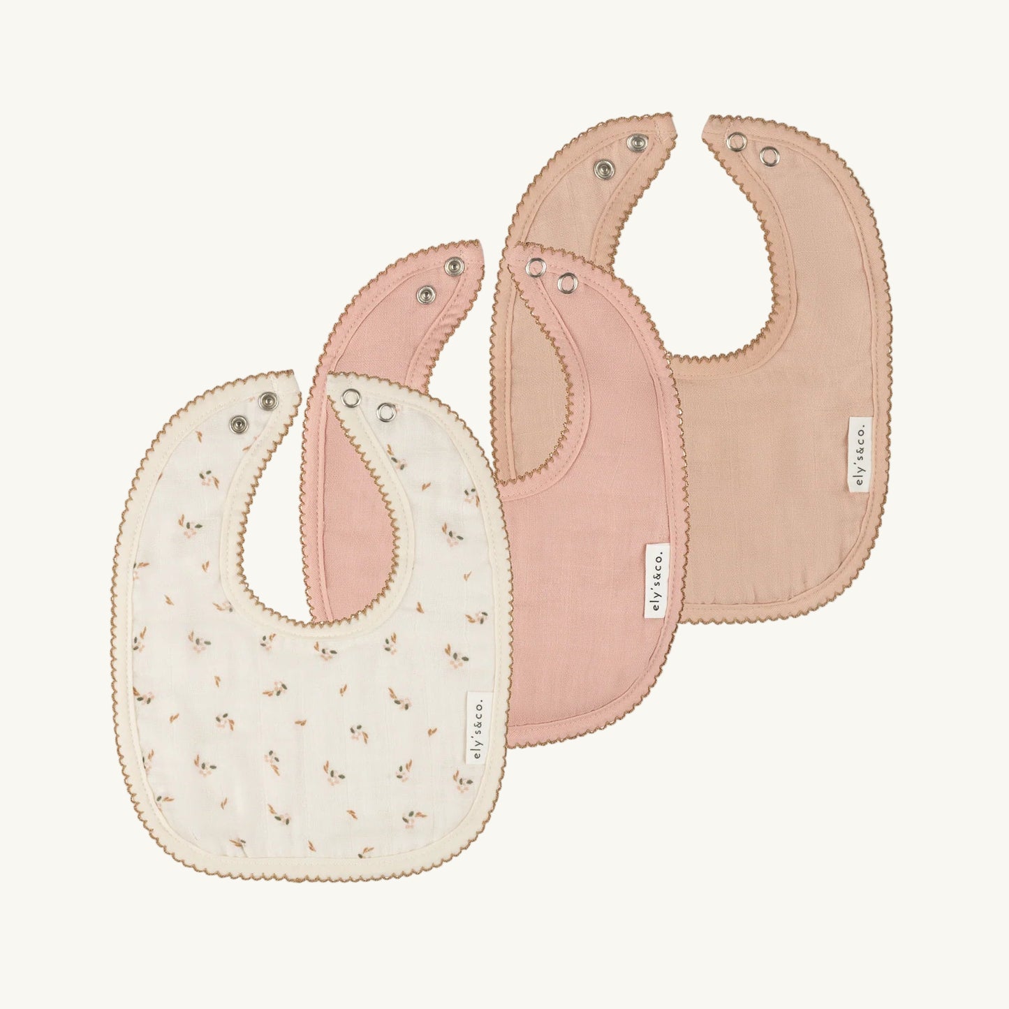 3 Pack Bibs Pink Floral/Solid