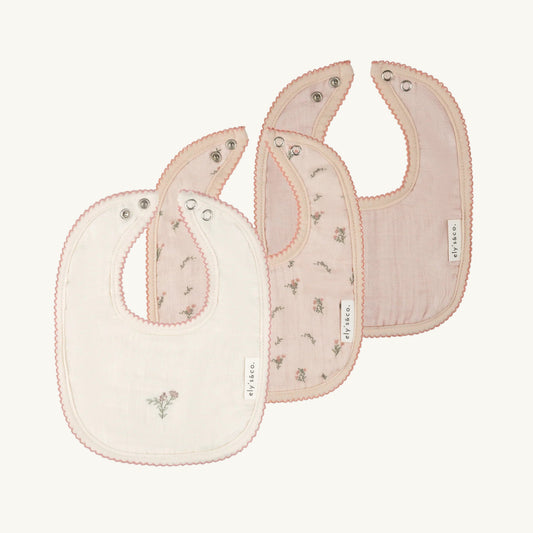 3 Pack Bib Pink Gingko/Embroidery