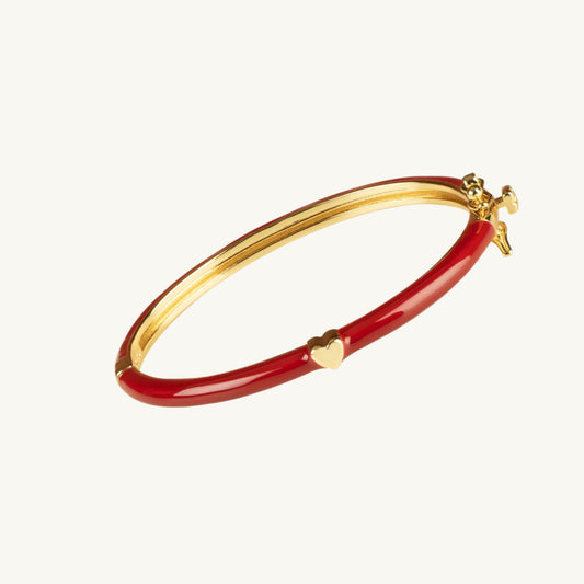 Enamal Deep Red Bangle with Gold Heart