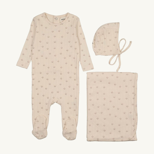 Printed Pointelle Layette Set Mauve