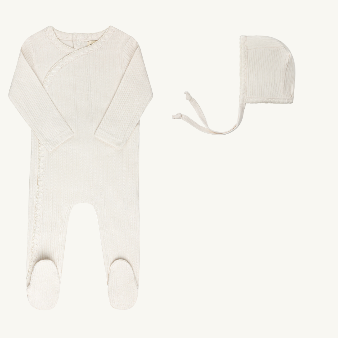 Whip Stitch Collection Ivory Footie Set