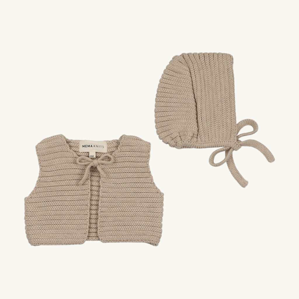 Beige Knit Crop Vest and Hat