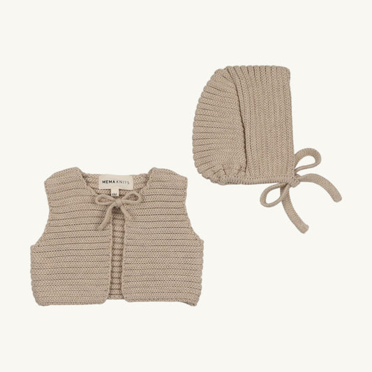 Beige Knit Crop Vest and Hat
