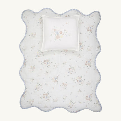 Blue Gingham Floral Bamboo Blanket + Pillow case