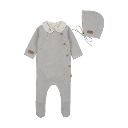 Layette Set with Onesie Leather Tab Knit