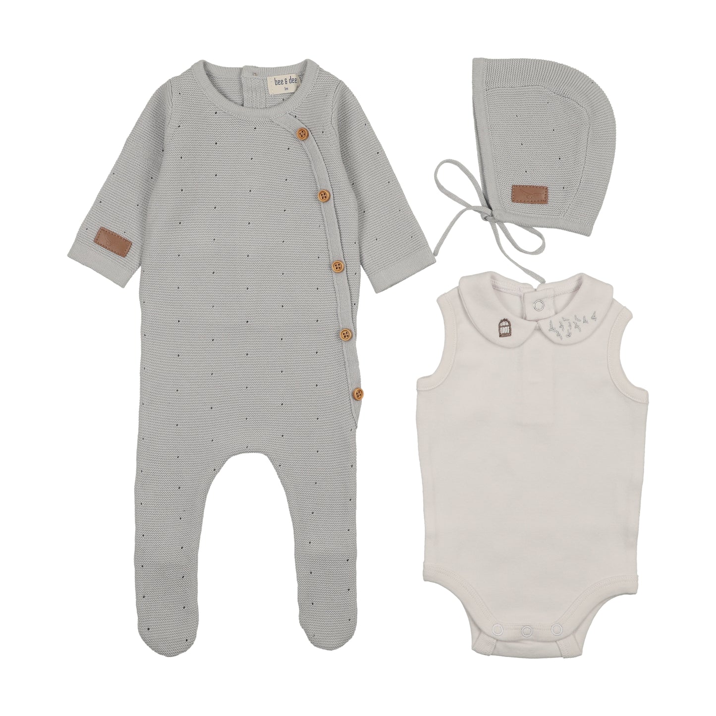 Layette Set with Onesie Leather Tab Knit