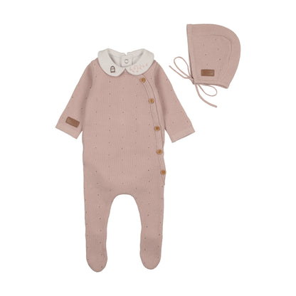 Layette Set with Onesie Leather Knit Tab