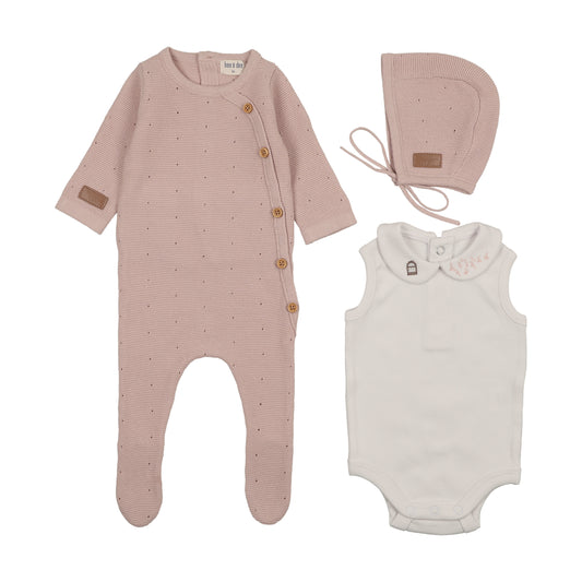 Layette Set with Onesie Leather Tab Knit