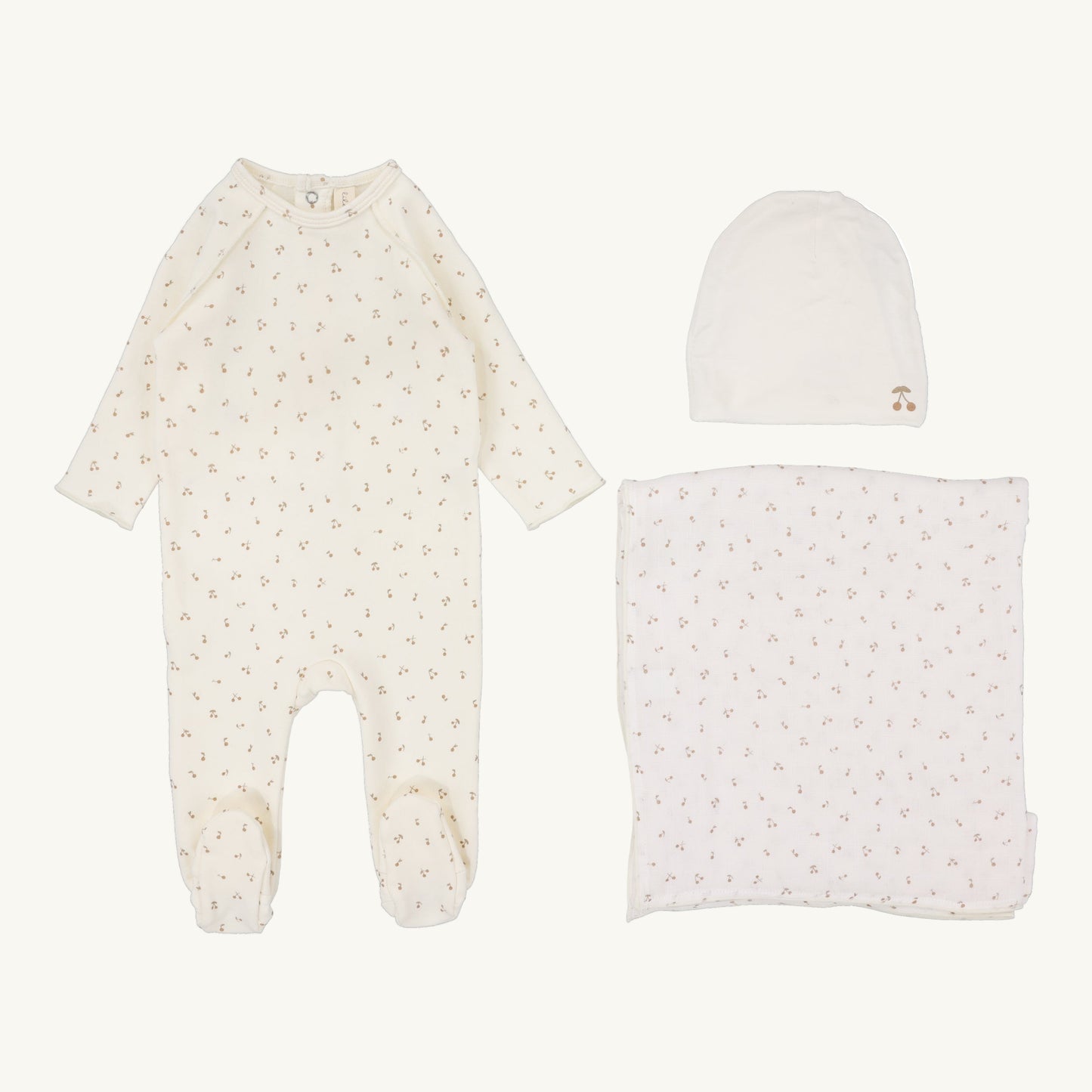 Cherry Print Layette Set Cream/Pink