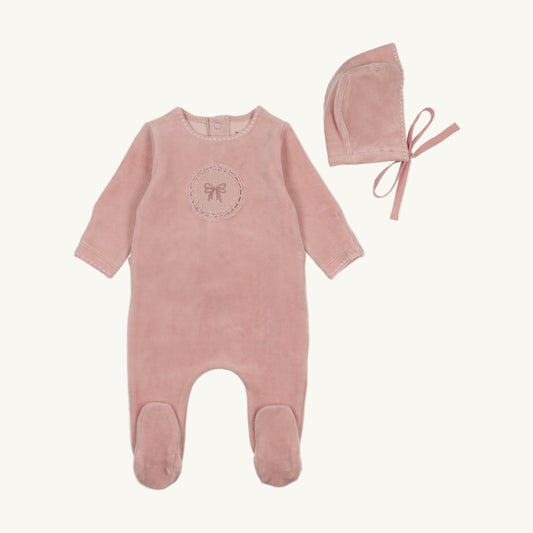 Crochette Velour Footie-Champagne Pink
