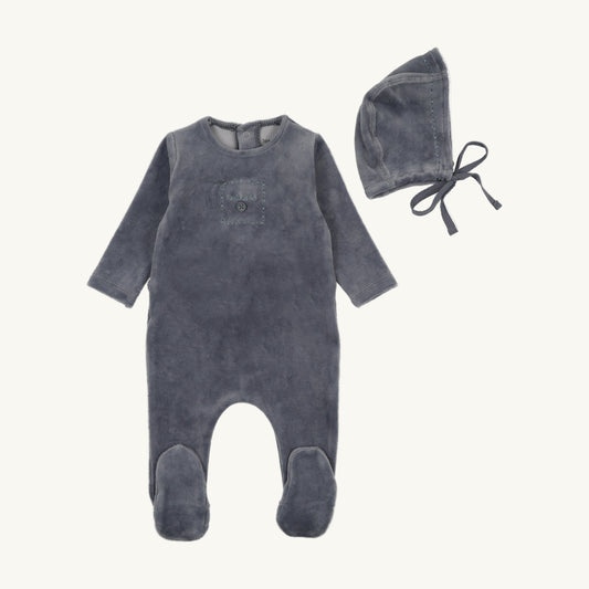 Cute As A Button Footie/Bonnet-Blue Horizon