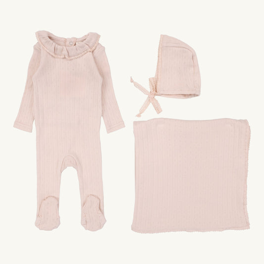 Fine Pointelle Collar Layette Set  Petal Ruffle