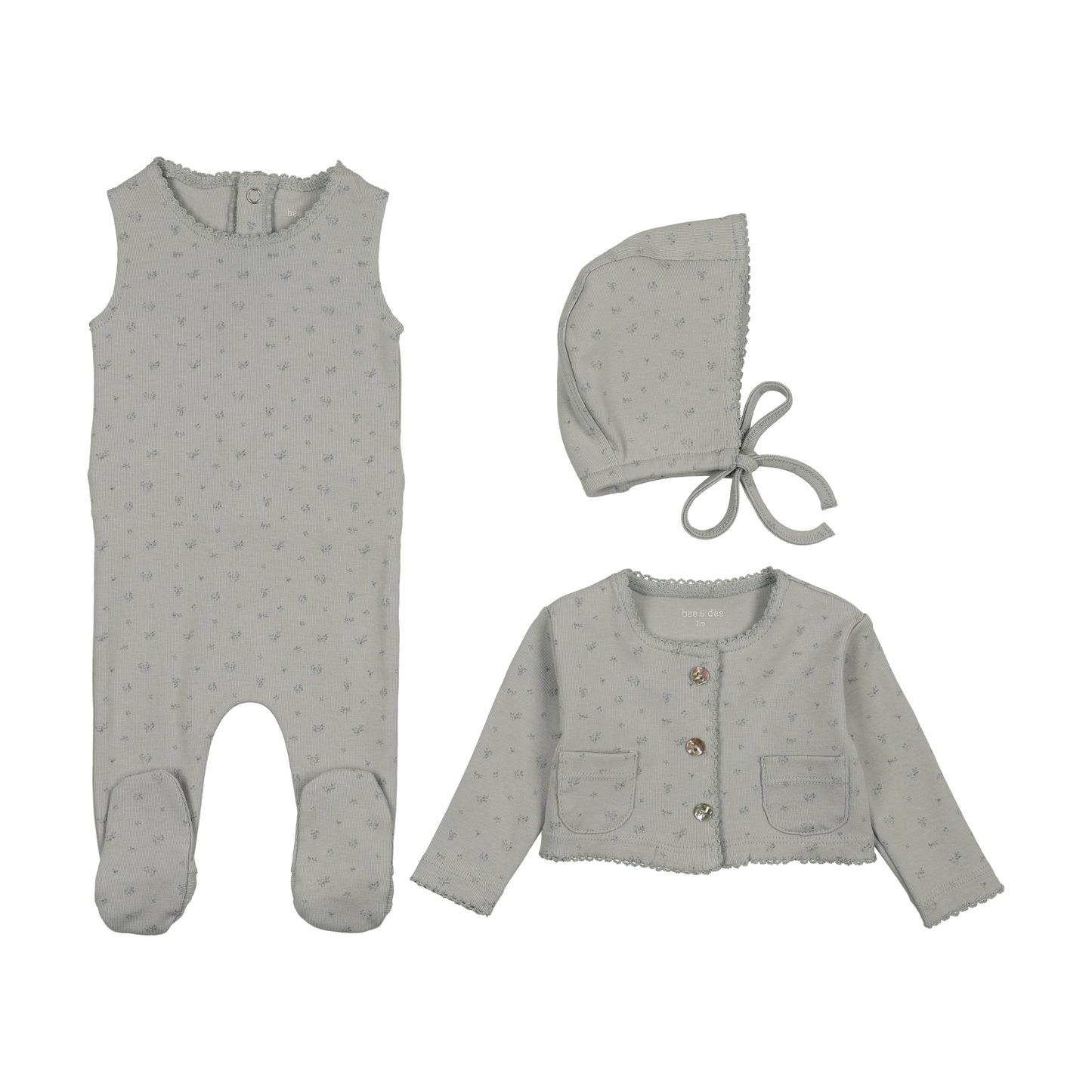 Footie Set with Cardigan Floral Print