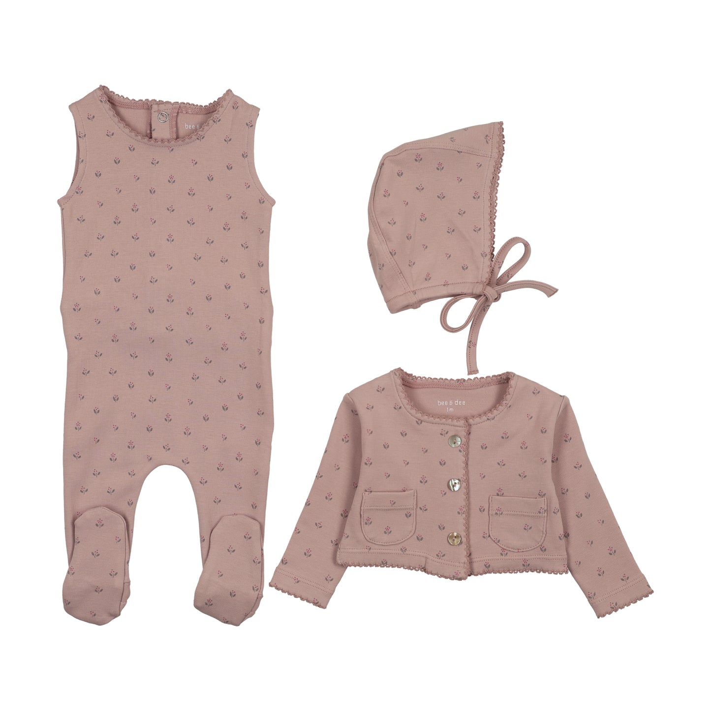 Footie Set with Cardigan Floral Print