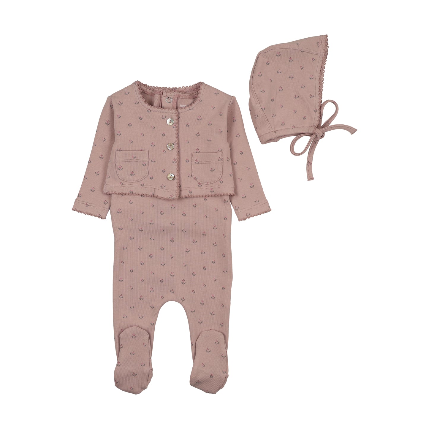 Footie Set with Cardigan Floral Print
