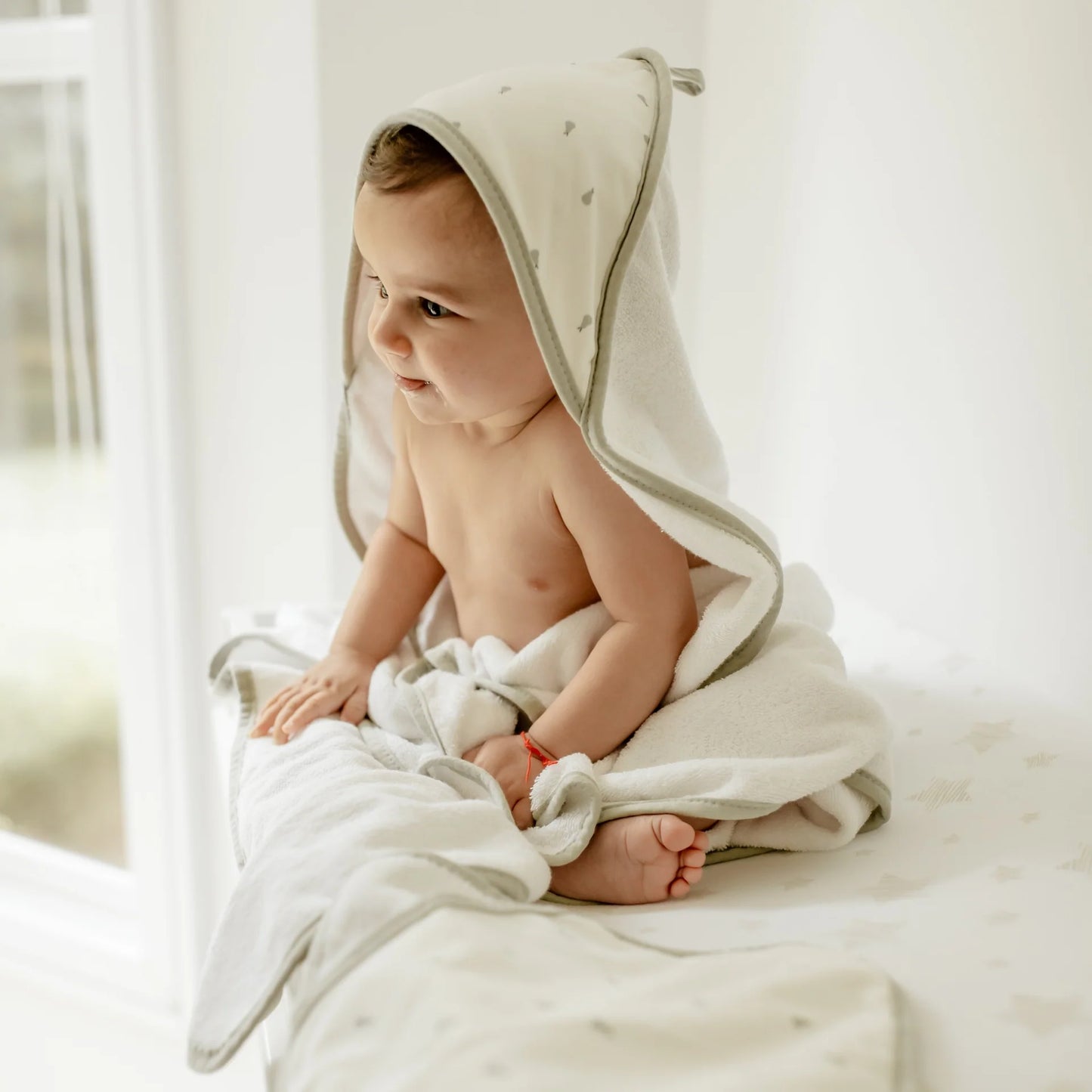 Printed Hooded Towel and Washcloth Set Sage Pear