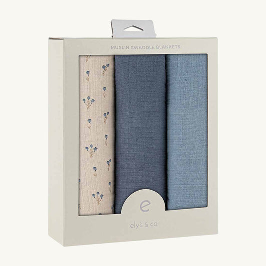 3 Pack Muslin Swaddle - Bluebell - Blue