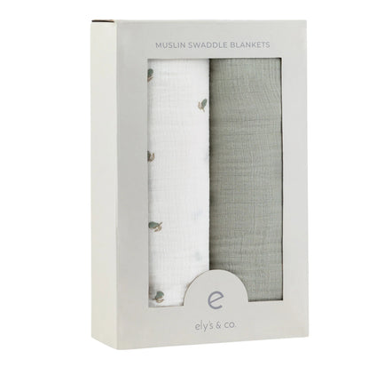 2 Pack Muslin Swaddles - Sage pear and sage solid