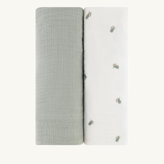 2 Pack Muslin Swaddles - Sage pear and sage solid